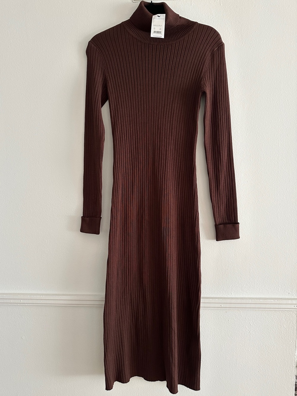 New Look Ribbed Long Sleeve Turtleneck Dress - Brown